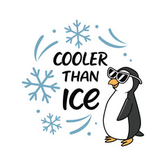 Cooler Than Ice – Cute Penguin Typography Vector (Black & Blue)
