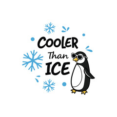 Cooler Than Ice – Cute Penguin Typography Vector (Black & Blue)