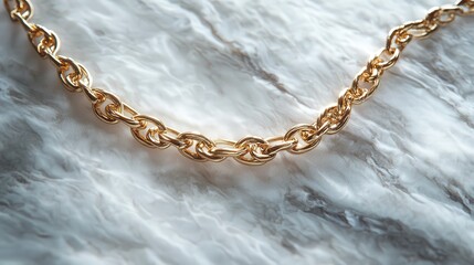 Thin Gold Chain Draped Over a White Marble Surface with Elegant Texture and Soft Lighting