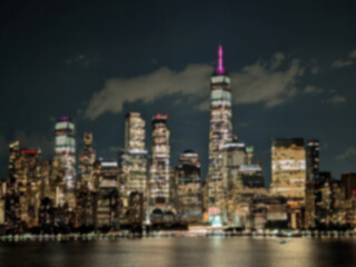 Fototapeta premium intentionally out of focus of skyline on New York with many skyscrapes and lights