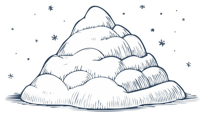 Hand drawn illustration of snow mountain with snowflakes falling in winter