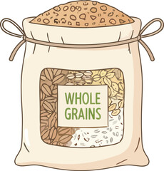 A Cartoon Sack Filled with Whole Grains and Tied with a Rope