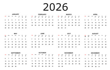 Classic minimalist calendar 2026