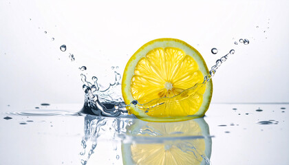 Refreshing motion and hydration Minimalist fruit drop splash with lemon slice