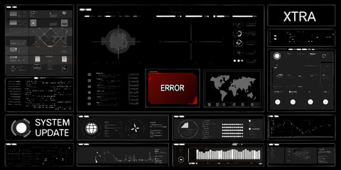 Futuristic digital interface displaying system error and data analysis on a dark background