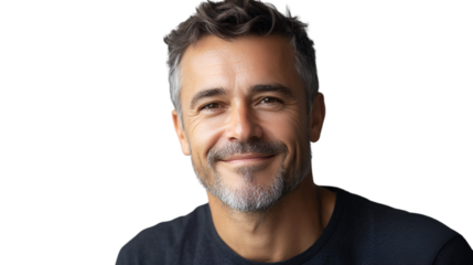 Confident, experienced man with distinguished grey beard and hair smiling warmly, radiating approachability and wisdom for professional projects. isolated on white background