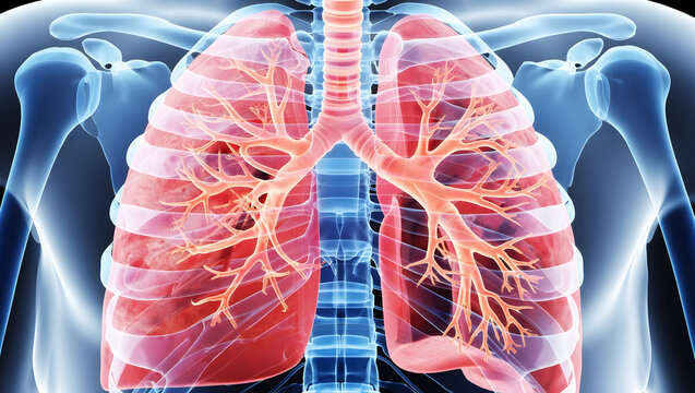 3D Render Of Human Respiratory System With Rib Cage And Lungs human lungs anatomy