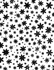 Floral Pattern - Black Flowers on White Background, Minimalist Design.