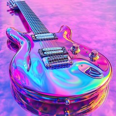 Colorful Electric Guitar on Reflective Surface