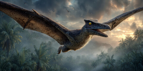 Realistic Pterodactyl in Tropical Jungle – AI Generative