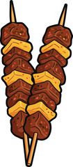 Two skewers of grilled meat and pineapple chunks a delicious barbecue treat