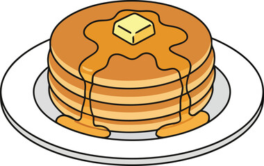 Stack of Pancakes with Butter and Syrup on a White Plate