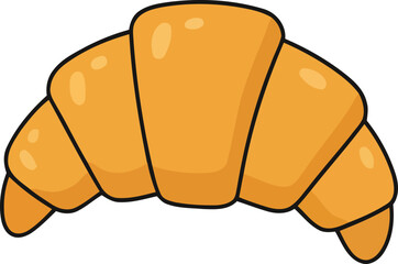 Cartoon Croissant Illustration Golden Brown Pastry with Black Outlines on White Background