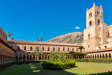 Medieval architecture and garden in Monreale Cathedral, Palermo