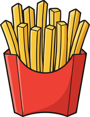 Cartoon French Fries in a Red Container with Black Outline