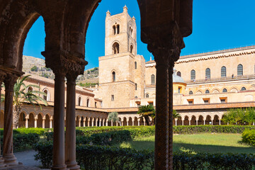 Medieval architecture and garden in Monreale Cathedral, Palermo