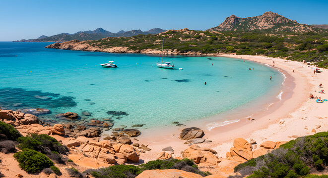 Amazing pink sand beach in Budelli Island, Maddalena Archipelago, Sardinia, Italy