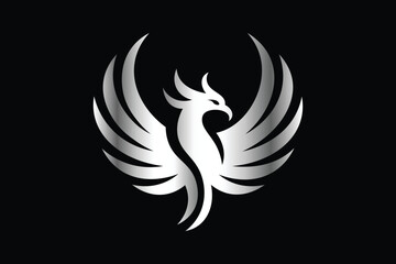 silver phoenix bird logo design vector illustration flying firebird symbol modern abstract icon art