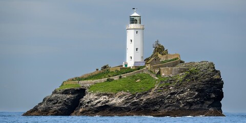 Godrevy Lighthouse on its Rocky Island in Cornwall, UK - Iconic Seascape 4K