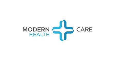 Fototapeta premium Modern health care logo design with a clean, professional blue cross symbol and typography for medical innovation and wellness.