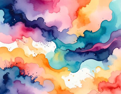 Abstract composition of colorful, flowing watercolor clouds