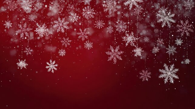 Abstract Christmas snowflakes on red background