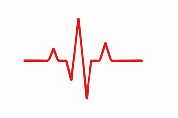 A simple composition of a red heartbeat monitor pulse line, illustrating a cardiogram rhythm for medical and health concepts on a white background