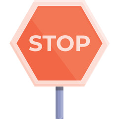 Octagonal Red Stop Sign With White Text On A Gray Pole Isolated On Transparent Background With Subtle Shadows Indicating Direction