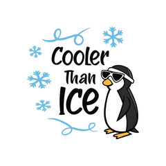 Cooler Than Ice – Cute Penguin Typography Vector (Black & Blue)