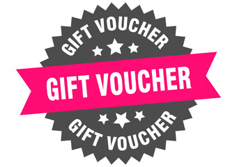 gift voucher. gift voucher round pink label isolated on transparent background