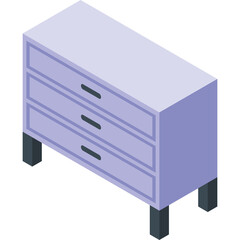 Isometric Light Purple Three Drawer Dresser Cabinet With Dark Legs On Transparent Background Modern Furniture Design Object