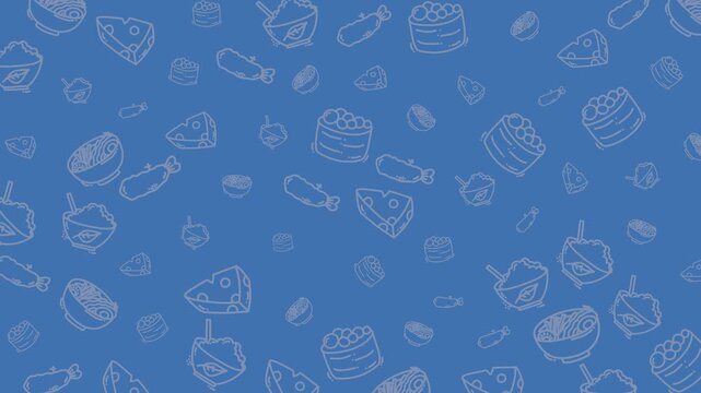 food vector seamless lineart doodle pattern color blue for background