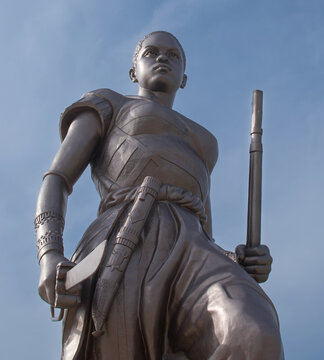 Cotonou, Benin - October 2023, 22 : statue of the Amazon Warrior &mdash; Monument to Dahomey&rsquo;s brave women in Benin
