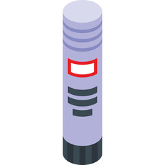 A Light Purple Cylindrical Object with Dark Gray Base and Red Bordered White Label Featuring Dark Gray Horizontal Lines on a Transparent Background