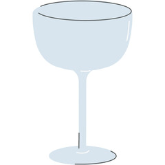 A light blue coupe glass with a transparent background and a thin black outline showcasing a delicate and elegant design perfect for beverage service