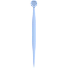 A Light Blue Dental Mirror Tool With A Round Head and Long Thin Handle Against A White Background