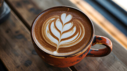 Artistic latte coffee with cream foam design