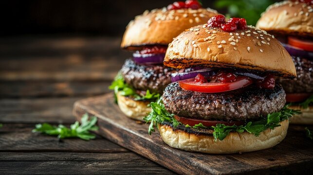Juicy BBQ Burgers Topped with Fresh Vegetables for a Festive Celebration