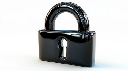 Fototapeta premium 3D Render of a Glossy Black Lock Icon Symbolizing Data Protection and Security Measures