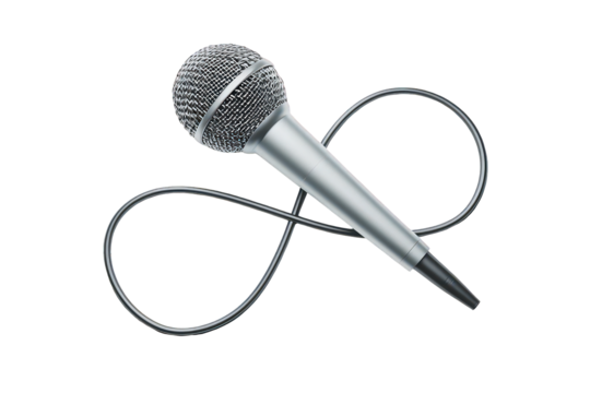 Metallic Microphone Isolated on Transparent Background Depicting Audio Recording Equipment