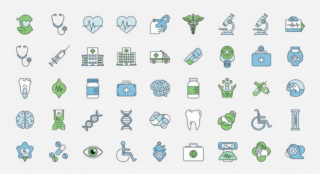 Vibrant medical icons representing healthcare innovation and patient well-being in a modern diagnostic setting