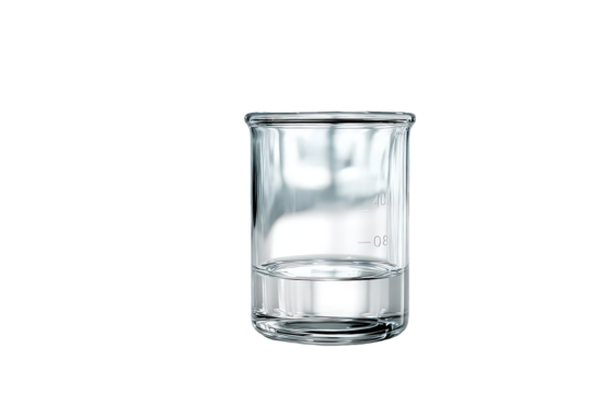 Transparent Glass Beaker with Water on Black Background