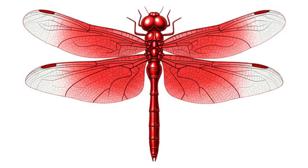 Isolated macro closeup of a green dragonfly insect with detailed wings on a white background