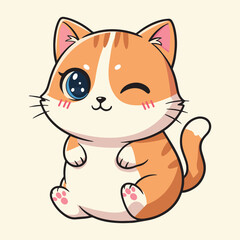 Cute winking orange cartoon cat with big eyes