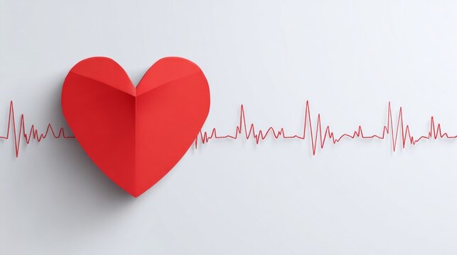 A red heart is placed on top of a red line that is curved and wavy