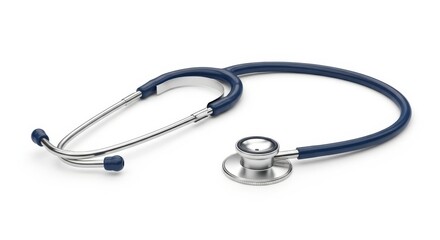 Professional medical stethoscope with blue tubing and silver accents, essential tool for diagnosis and patient care, a clean studio shot