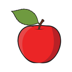Simple Red Apple with Green Leaf Vector Illustration