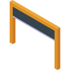Isometric Orange Frame Structure with Dark Gray Blinds Background Transparent