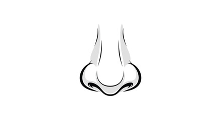 Close up frontal view of a human nose rendered in a clean black and white outline silhouette style