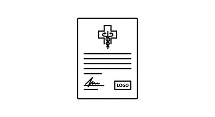 Medical document with caduceus symbol and signature in a clean minimalist silhouette style
